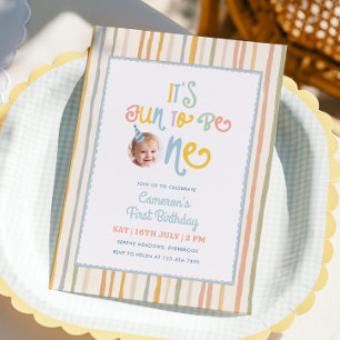 It's Fun To Be One Pastel Stripe 1st Birthday Invitation