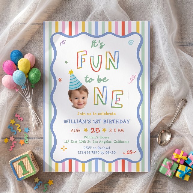 It's Fun To Be One Photo 1st Birthday Invitation (Creator Uploaded)