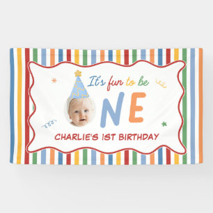 It's Fun To Be One Photo Colourful 1st Birthday Banner