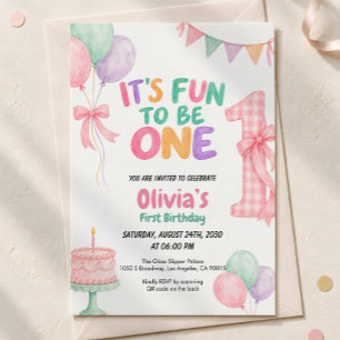 It's Fun to Be One Pink Balloons First Birthday Invitation