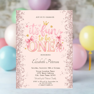 It's Fun To Be One Rose Gold Diamonds Baby Shower Invitation