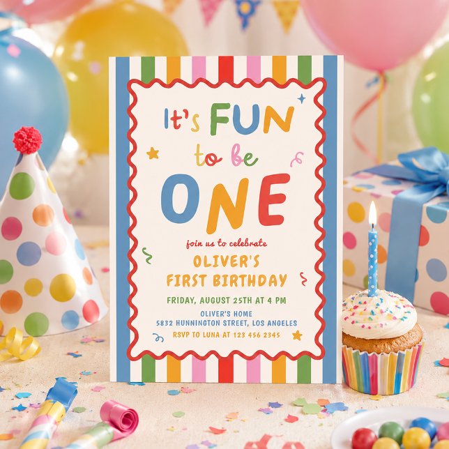 Its Fun To Be One Stripes 1st Birthday Invitation (Creator Uploaded)