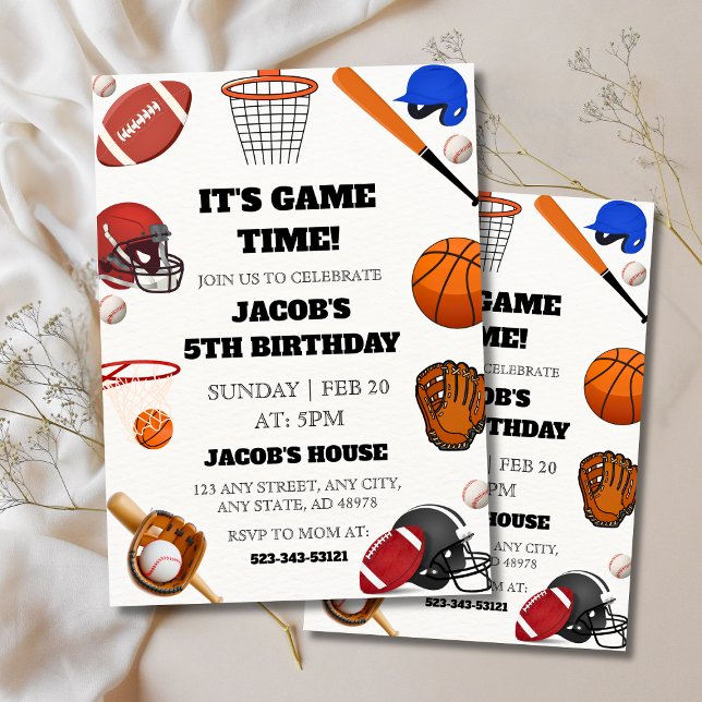 It's Game Time!" All-Star Sports 5th Birthday Invitation (It's Game Time!" All-Star Sports 5th Birthday Invitation
)