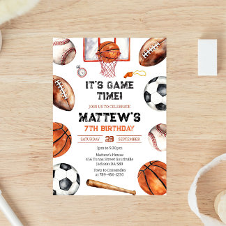 It's Game Time Basketball Sport Boy Birthday Invitation