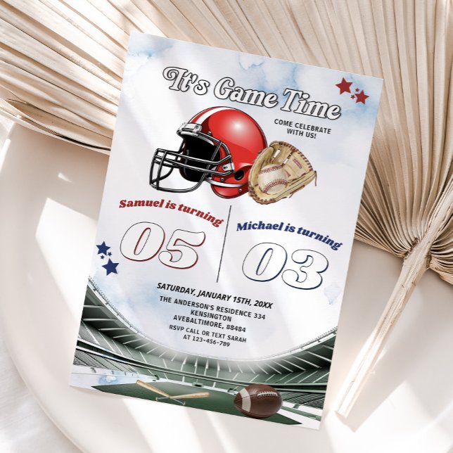 It's Game Time Football & Baseball Joint Birthday Invitation (Creator Uploaded)