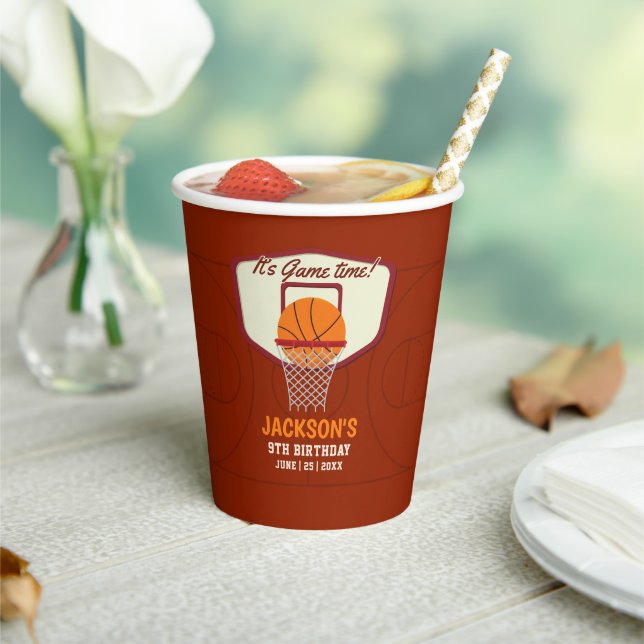 It's Game time! Fun Basketball theme Birthday Kids Paper Cups (Insitu)