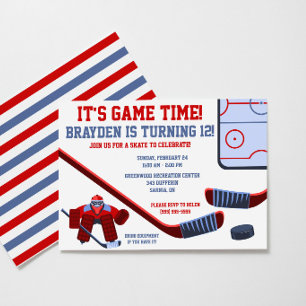 It's Game Time! Ice Hockey Birthday Party Invitation