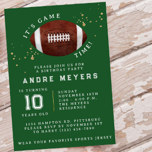 It's Game Time Kids Football Birthday Party Invitation