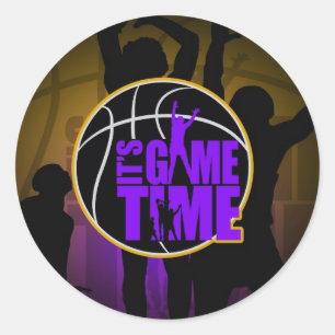 It's Game Time - Purple & Gold Classic Round Sticker