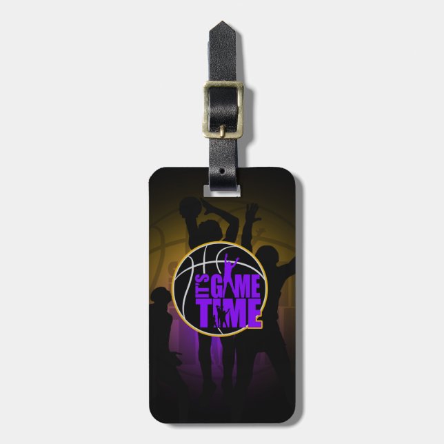 It's Game Time - Purple & Gold Luggage Tag (Front Vertical)