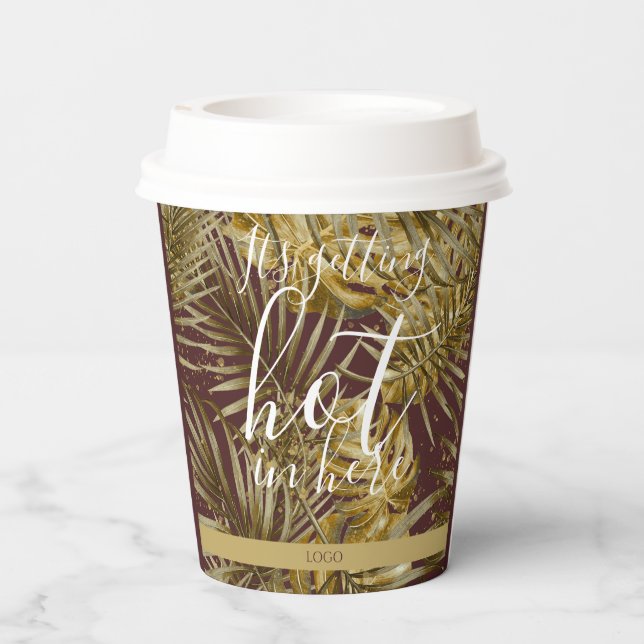 It's getting hot in here leafy gold brown paper cups (Back)