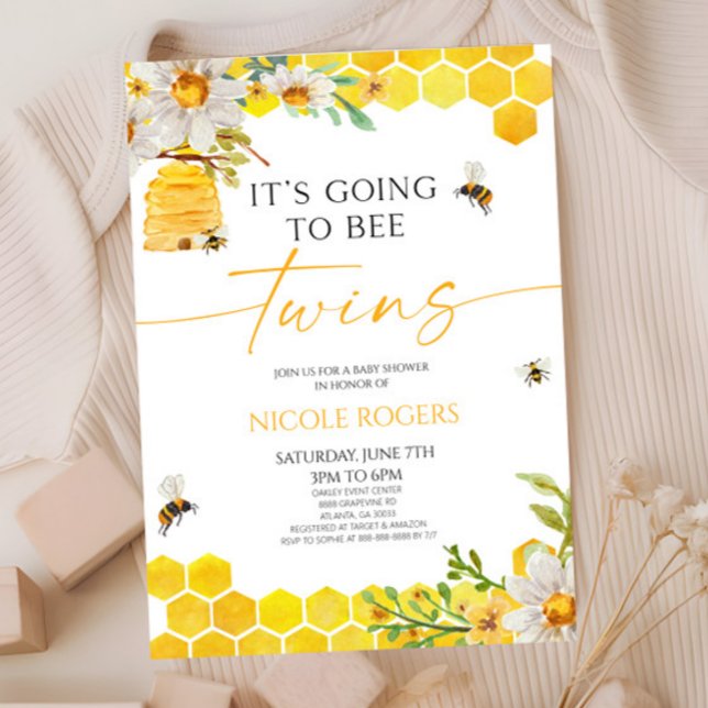 It's Going To Bee Twins Beehive Floral Baby Shower Invitation (Creator Uploaded)