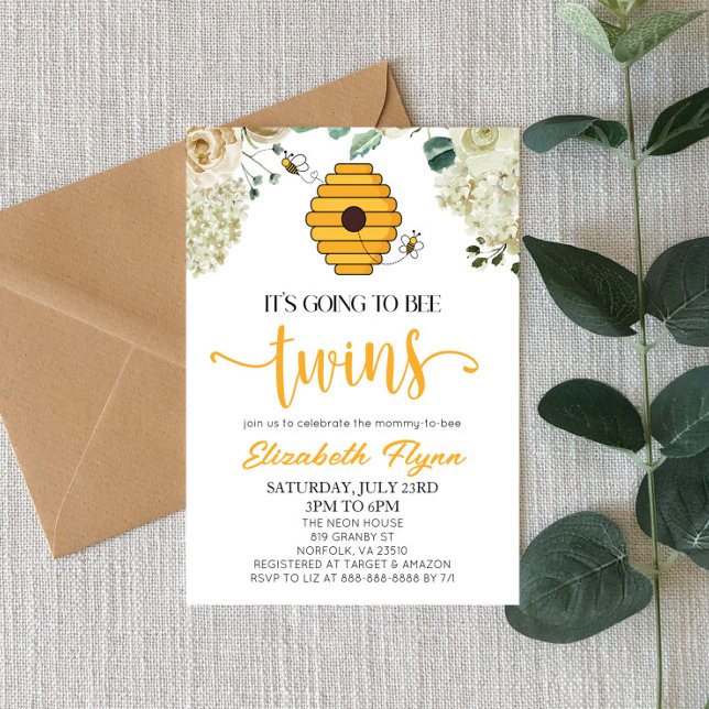 It's Going To Bee Twins Bumble Bee Baby Shower Invitation (Creator Uploaded)