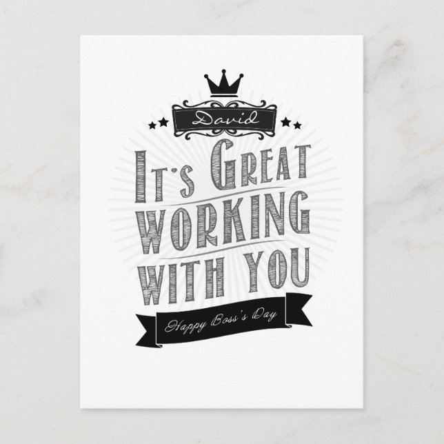 It's Great working with you, Happy Boss's Day Postcard (Front)