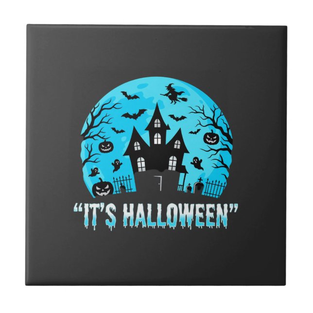 It's Halloween Haunted House Bat Design Tile (Front)