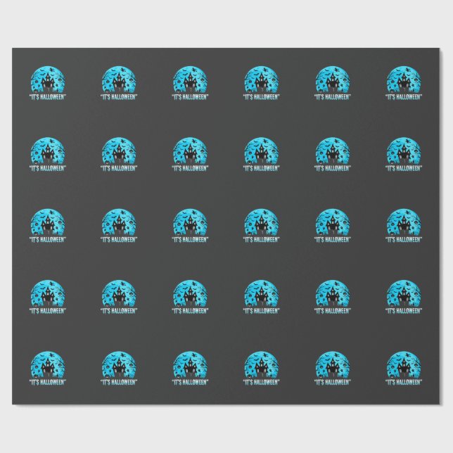 It's Halloween Haunted House Bat Design Wrapping Paper (Flat)