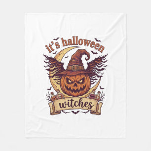 Its Halloween Witches Pumpkin Witch Hat Moon_1 Fleece Blanket