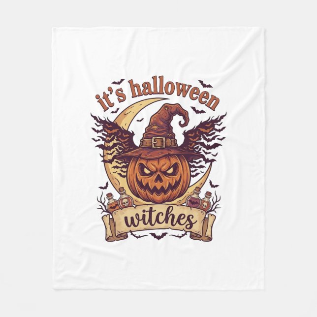 Its Halloween Witches Pumpkin Witch Hat Moon_1 Fleece Blanket (Front)