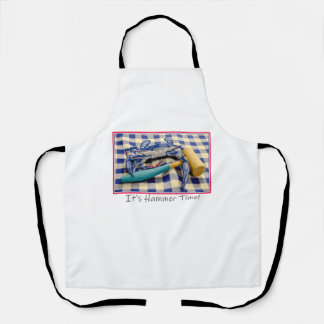 It's Hammer Time Blue Crab with Hammer on Gingham Apron