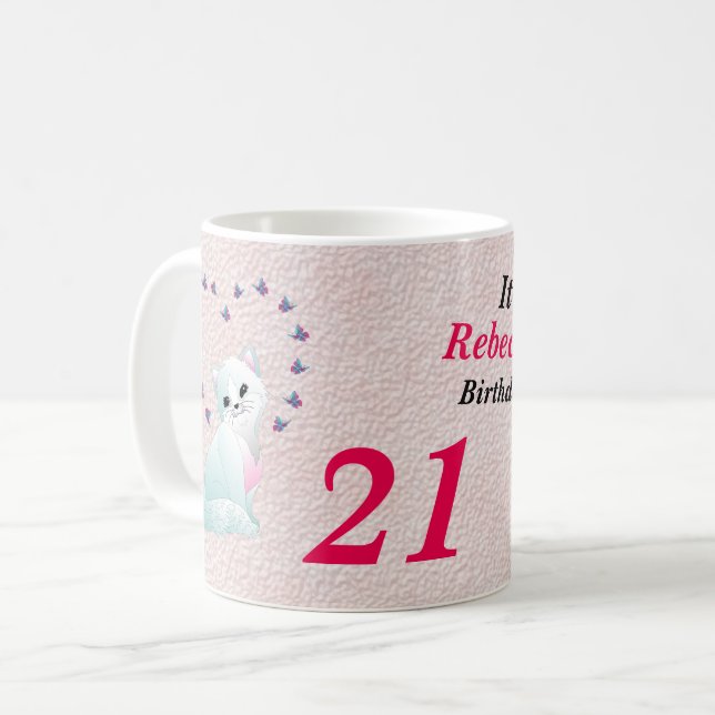 It's Her Birthday Kitten and Flowers Version Coffee Mug (Front Left)