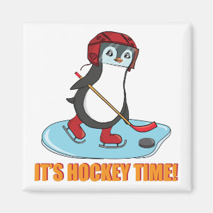 It's Hockey Time - Cute Penguin Ice Hockey Magnet