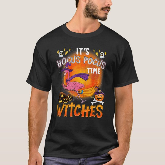 Its Hocus Pocus Time Witches Flamingo T-Shirt (Front)