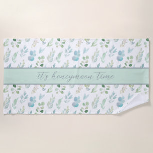 It's Honeymoon Time Watercolor Leaf Beach Towel