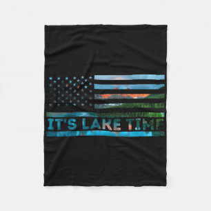It's Lake Time Sunset American Flag Summer Vacatio Fleece Blanket