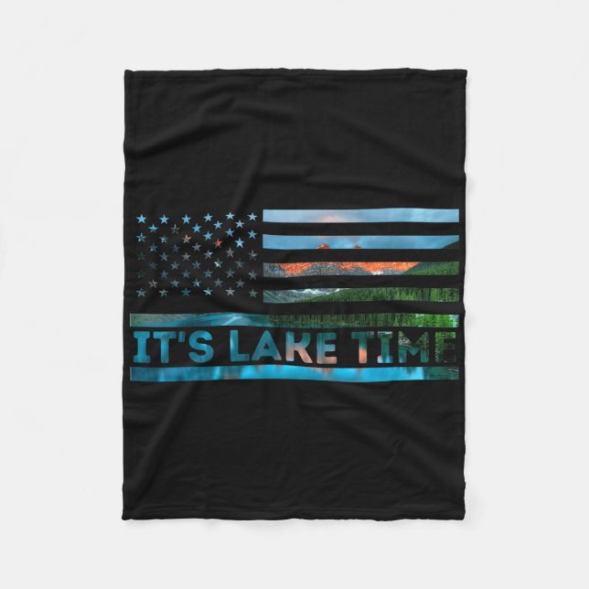 It's Lake Time Sunset American Flag Summer Vacatio Fleece Blanket (Front)