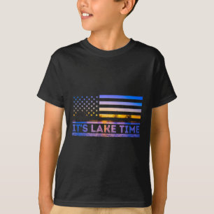 It's Lake Time Sunset American Flag Summer Vacatio T-Shirt