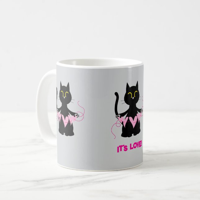 IT'S LOVE! Funny Black Cat Mug (Front Left)