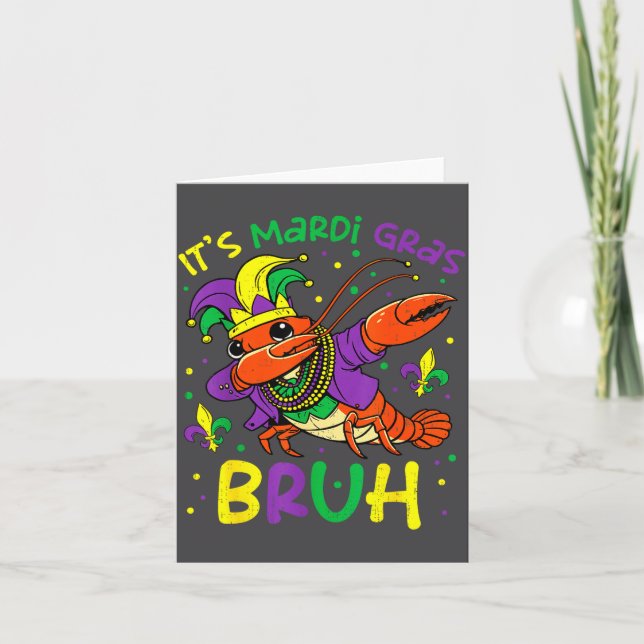 Its Mardi Gras Bruh Crayfish Dab Jester Beads Boys Card (Front)