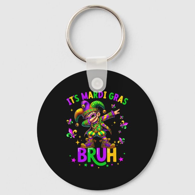 It's Mardi Gras Bruh Dabbing Leprechaun Jester New Key Ring (Front)