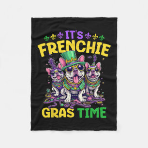 It's Mardi Gras French Bulldog Time Mardi Gras Fleece Blanket