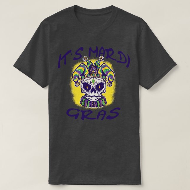 Its Mardi Gras Lets Party Sugar Skull TShirt (Design Front)