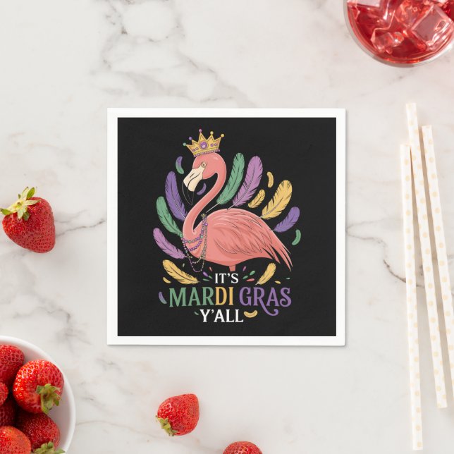 Its Mardi Gras Y'all Flamingo Costume  Napkin (Insitu)