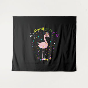 Its Mardi Gras Yall Funny Mask Flamingo Lover Tapestry