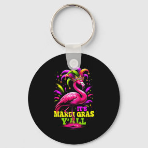 Its Mardi Gras Yall Pink Flamingo Wearing Jester H Key Ring
