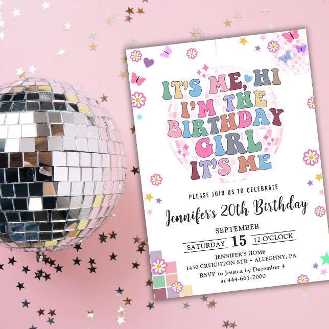 Its me, Hi Groovy Disco Eras Birthday Party Invitation (Creator Uploaded)