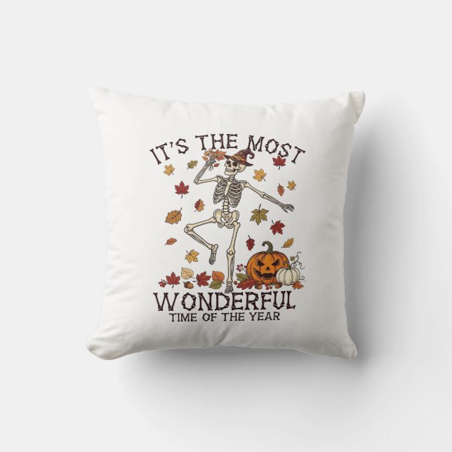 Its Most Wonderful Dancing Skeleton Halloween Witc Cushion (Front)