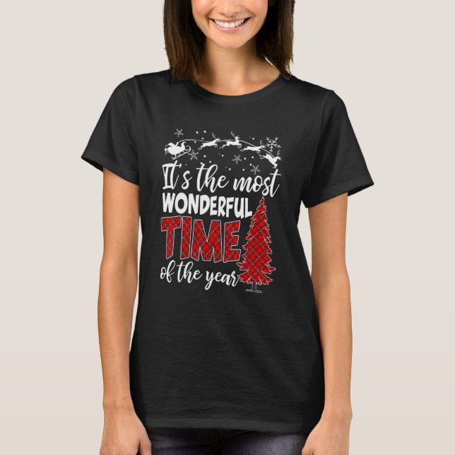 It's Most Wonderful   Time Christmas Buffalo Red P T-Shirt (Front)