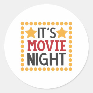 It's movie night classic round sticker