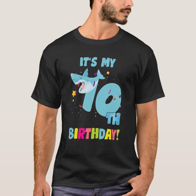 It's My 10 Year Old 10th Shark Party Birthday Baby T-Shirt (Front)