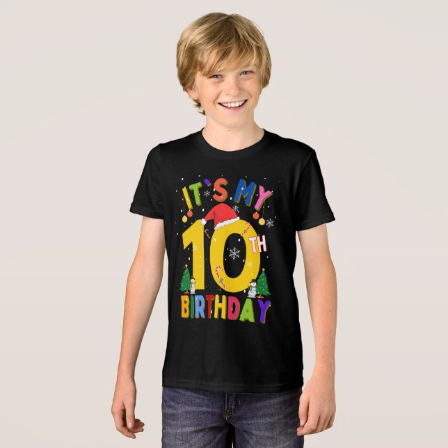 It's My 10th Birthday Christmas 10 Birthday Xmas Tri-Blend Shirt (Front Full)