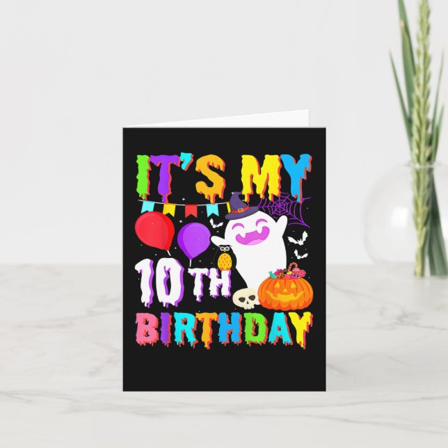 It's My 10th Birthday Gifts Ghost Pumpkin Hallowee Card (Front)