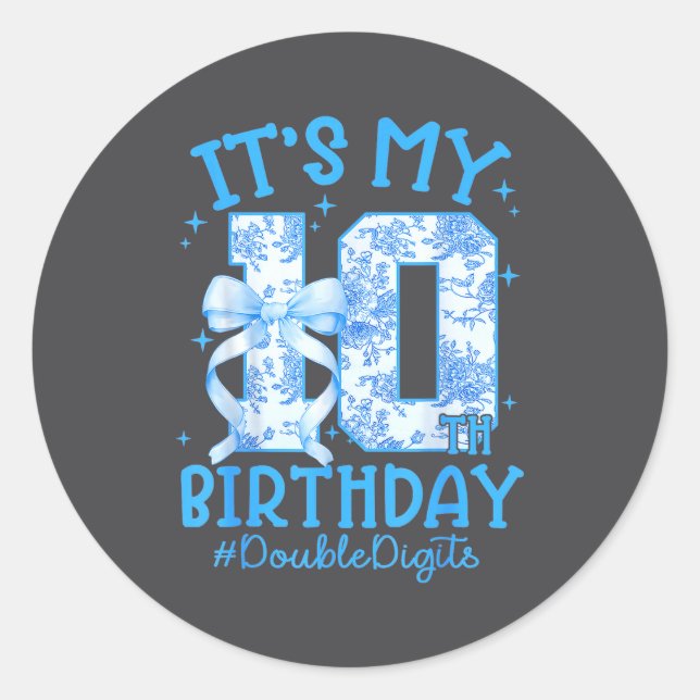 It's My 10th Birthday Girl Blue Coquette Bow 10 Ye Classic Round Sticker (Front)