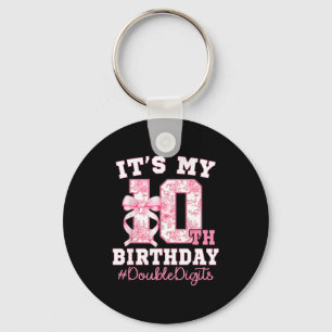 Its My 10th Birthday Girl Double Digits Coquette B Key Ring