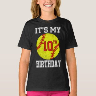 It's My 10th Birthday Girl Softball 10 Year Old T-Shirt