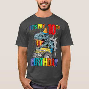 It's My 10th Birthday Monster Truck Dinosaur Boys  T-Shirt