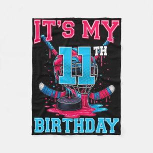 It's My 11th Birthday Hockey 11 Year Old Ice Cream Fleece Blanket
